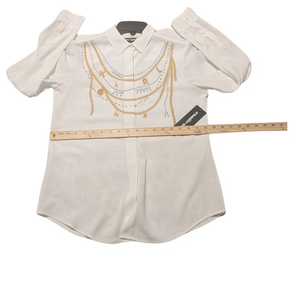 🖤 BF Karl Lagerfeld Paris White Chain Embellished Blouse – NWT – Size XS - Picture 5 of 6